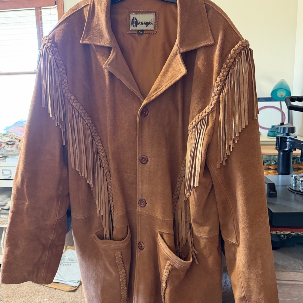 Men's Suede Fringe Field Jacket - Camel Brown